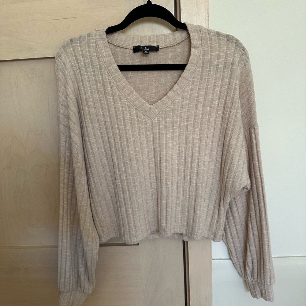 Lulu's Light Tan Ribbed Knit Sweater